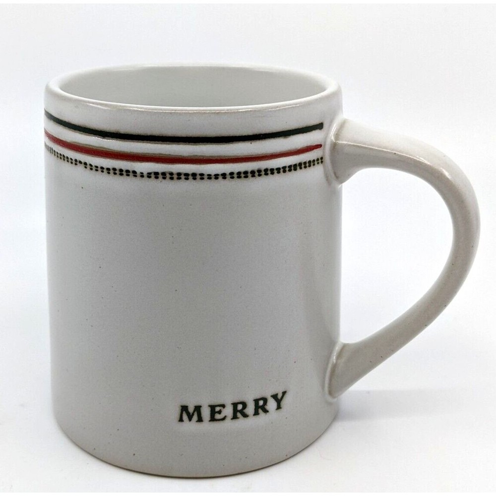 Hearth & Hand Magnolia Coffee Mug Stoneware MERRY Holiday Stripes 13 oz Cup